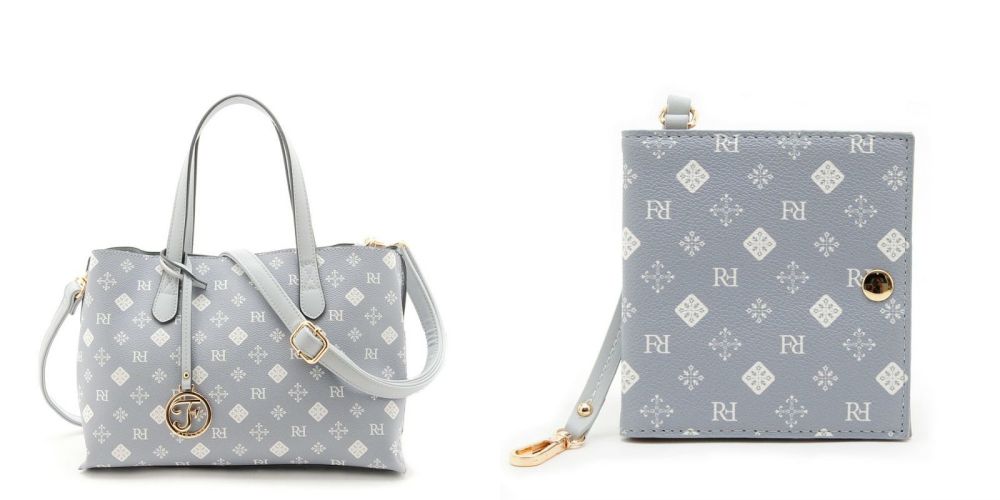 日本 FIRANO - [雜誌揭載]經典花紋仿皮兩用托特包3件組-附圍巾/口罩套-深褐 (21x33x12cm)