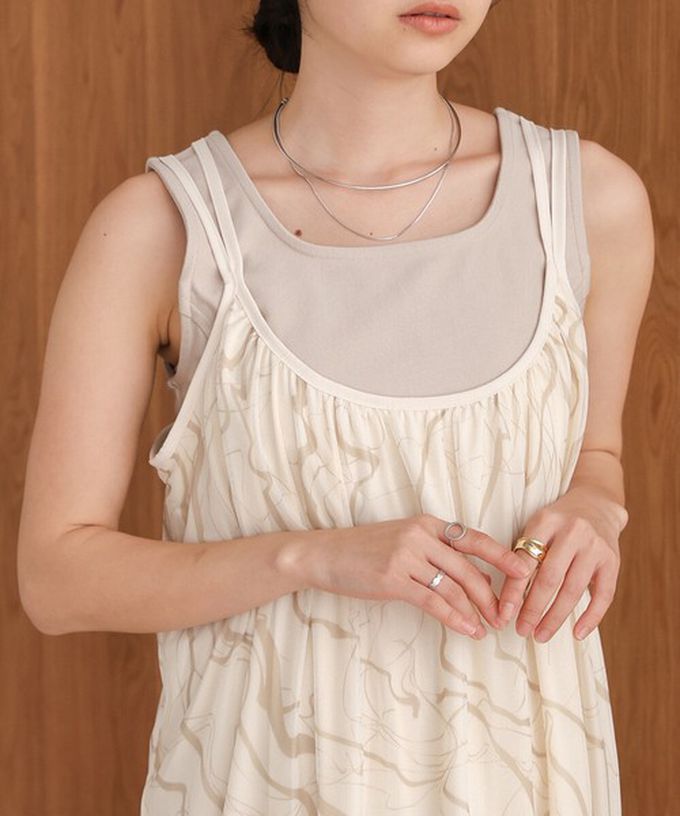 日本 Bab - 大理石印花雙層薄紗細肩帶洋裝-象牙白 (Ｍ)