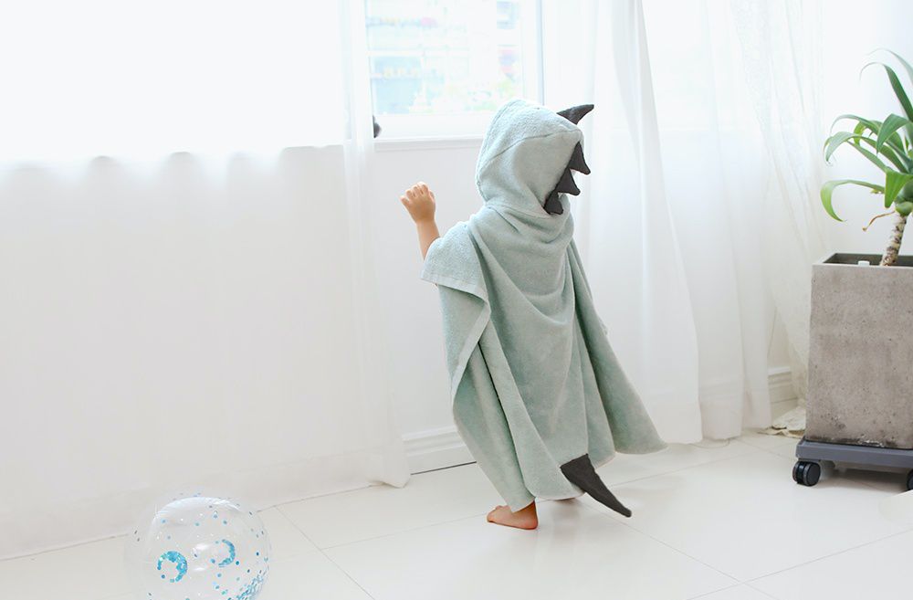 韓國 Conitale - 純棉造型浴巾袍-灰色鯊魚 (68X120cm)