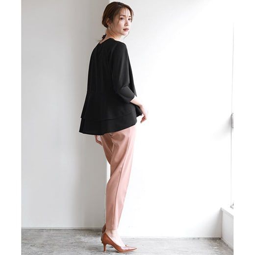 日本 Pierrot - 甜美層次荷葉擺長袖上衣-黑