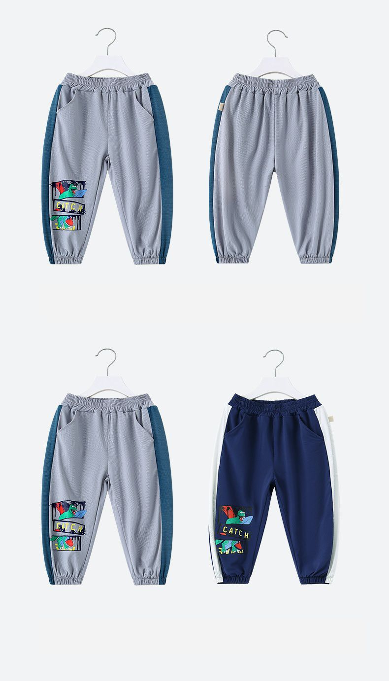 卡通圖束口長褲/防蚊褲-漫畫框恐龍-深藍+白