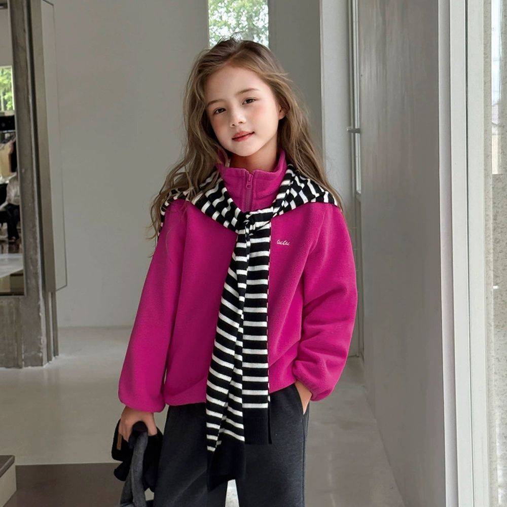 半高領保暖搖粒絨外套-莓果紅