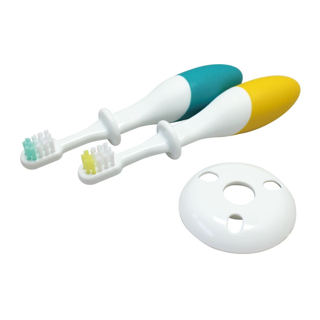 akachan honpo - always乳齒用防吞牙刷(好好握)-2支組-綠色＋黃色 (6個月以上)