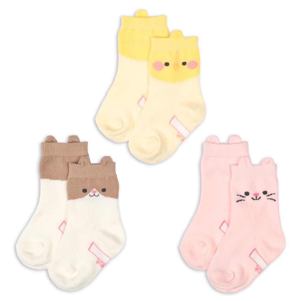 中長襪3雙組-鸚鵡-黃色 (9~14cm)