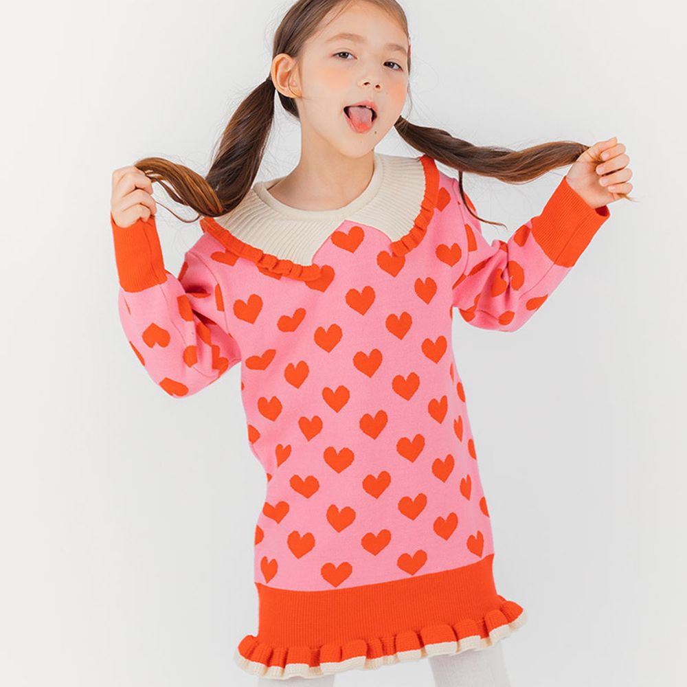 韓國 OZKIZ - 粉紅愛心直筒針織洋裝