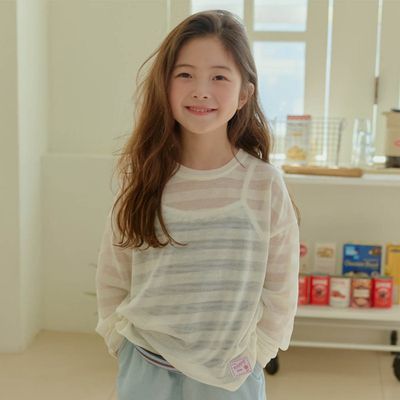 韓國 ERINJ - 薄透條紋遮陽長袖上衣-象牙白