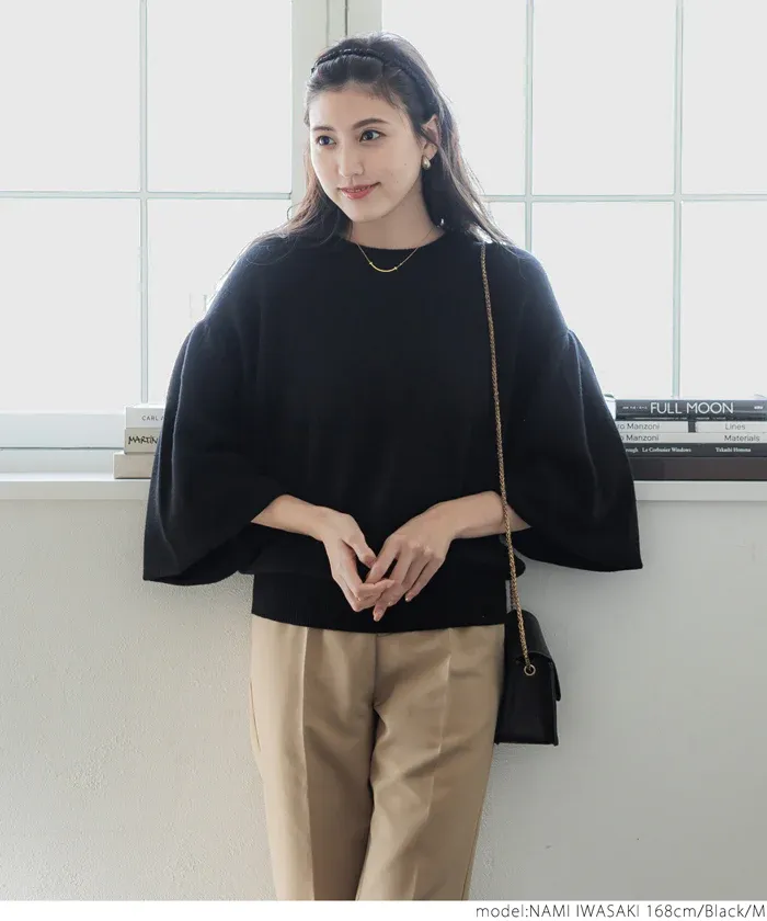 日本 COCA - 澎澎氣球袖圓領針織上衣-粉紅