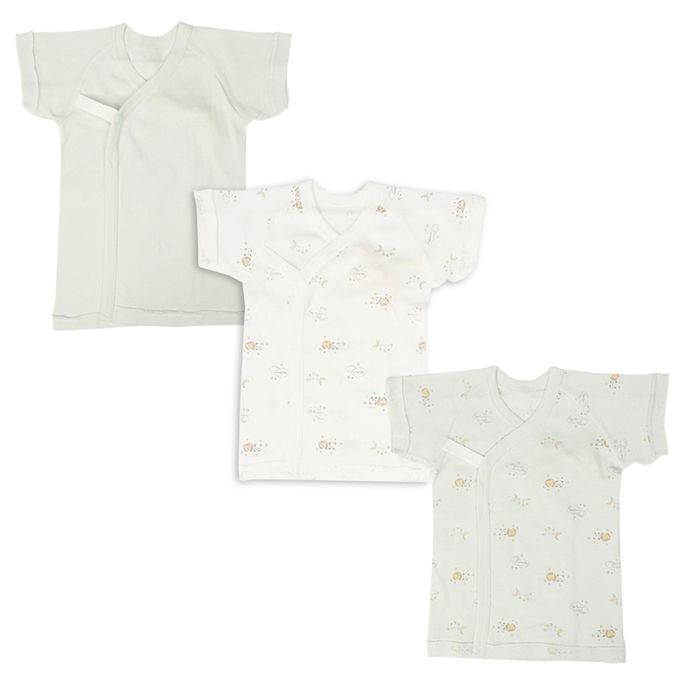 akachan honpo - 新生兒內衣6件組-短袖&7分袖 按扣款-綠色