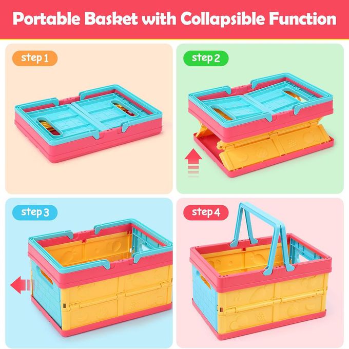CuteStone - 兒童購物提籃與仿真切切樂益智玩具34件套裝組合(可折疊提籃)
