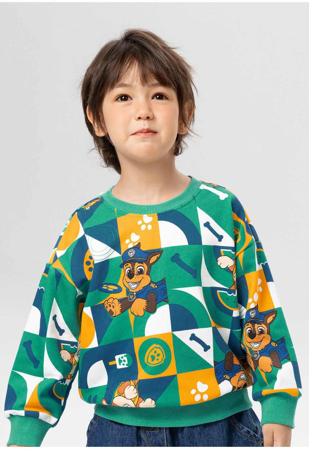 卡通汪汪隊滿版森林圓領長袖上衣-卡通人物天天-紫粉色