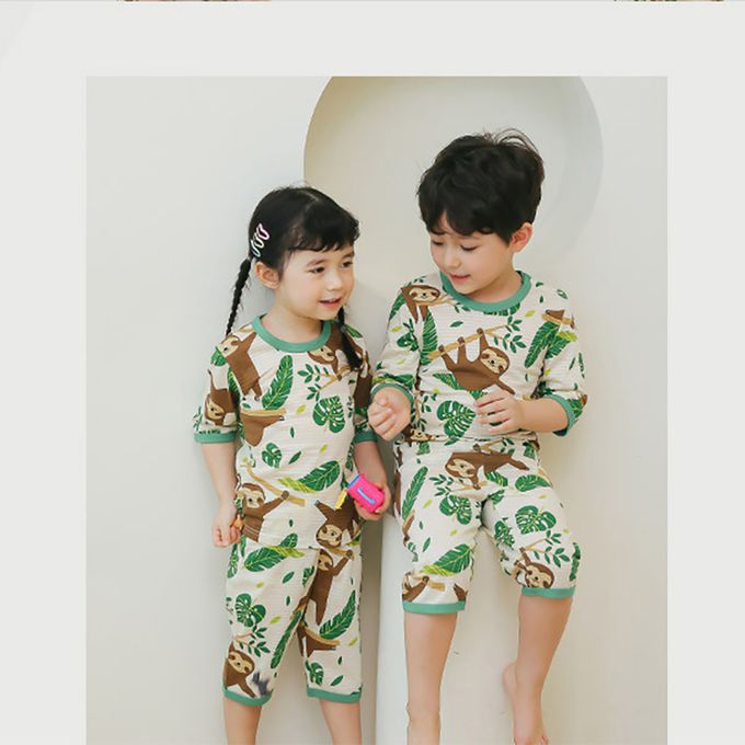 正韓 Puco - 超優質嬰幼兒/兒童七分袖100% 有機純棉家居服/睡衣-開心樹懶