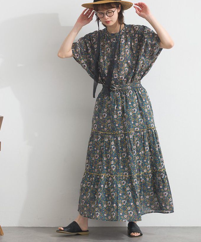 日本 Lupilien - 100%印度棉 華奢滿版印花分層長裙-白系