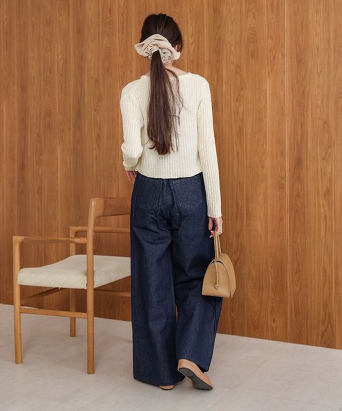 日本 Bab - 腳長效果 摺線丹寧印度棉寬褲-靛藍