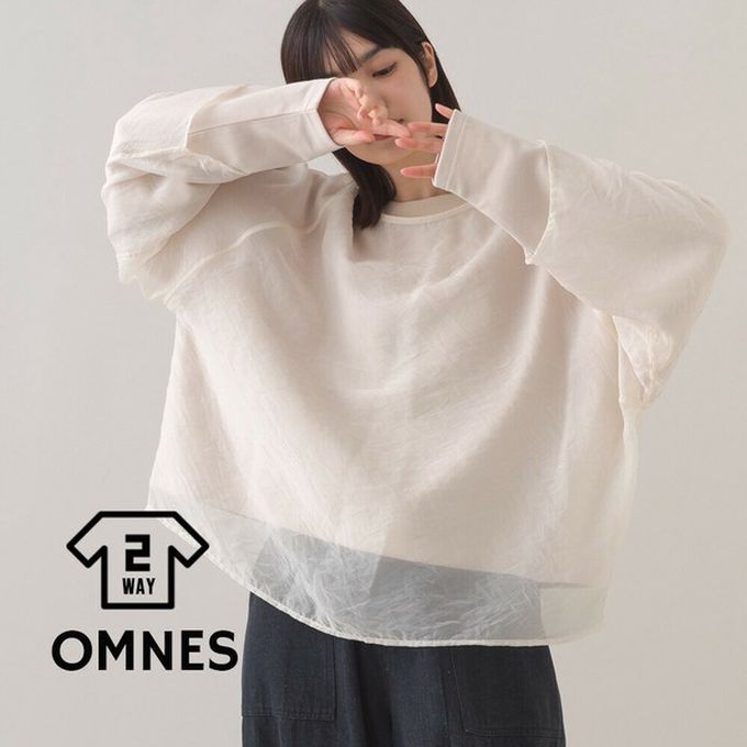 日本 OMNES - 歐根紗個性層次長袖上衣(2件組)-黑