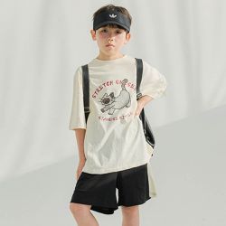 韓國 W.S.B. - 伸展貓貓純棉短袖套裝-黑