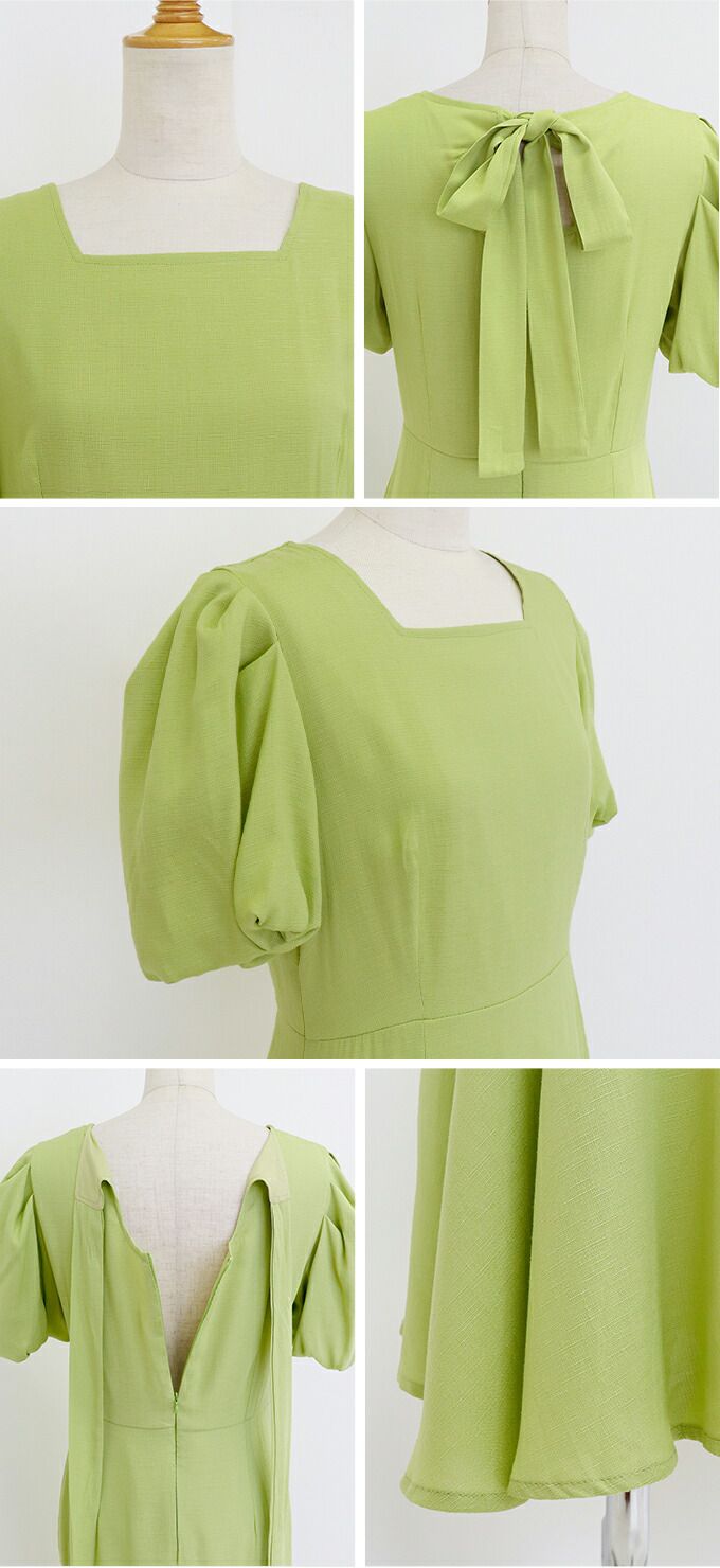 日本 BLUE EAST - 時光漫漫後綁帶泡泡袖洋裝-簡約黑