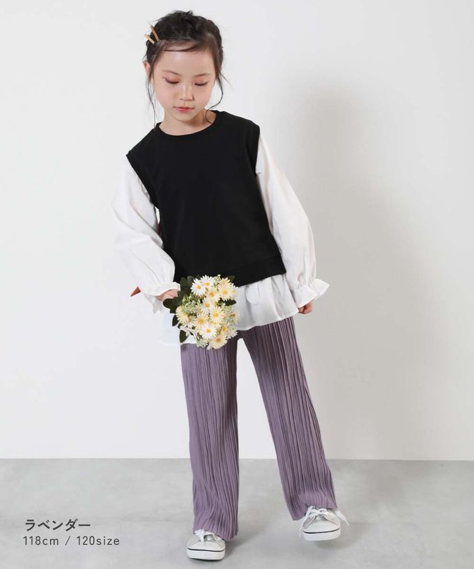 日本 devirock - [可剪裁]時尚細摺女孩寬褲-黑