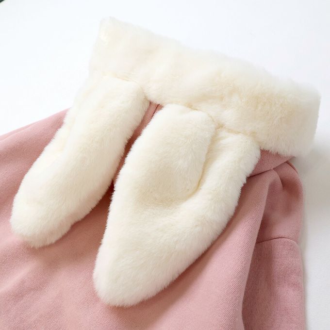 日本 ZOOLAND - 俏皮兔子絨毛耳朵內刷毛休閒外套-白