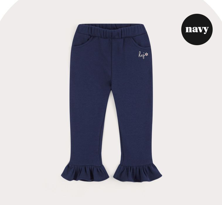 韓國 HEJMINI - (內刷毛)荷葉褲管彈力褲-深藍