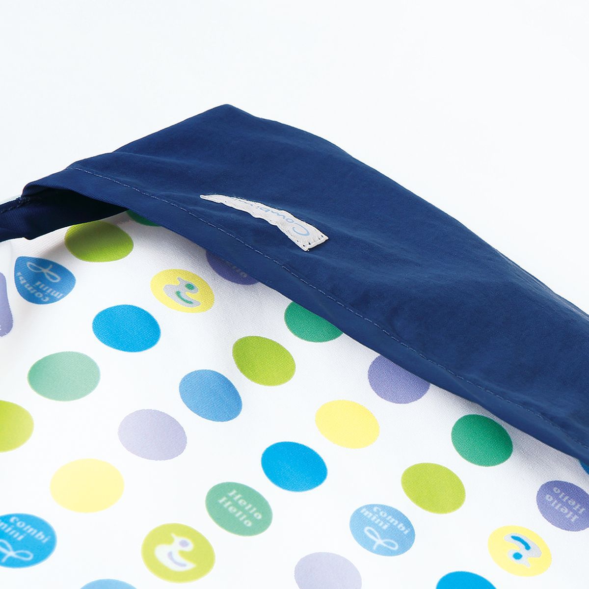 日本 Combi - mini 食事圍兜-短袖款-點點鴨-海軍藍 (L [90-100cm])-12個月起