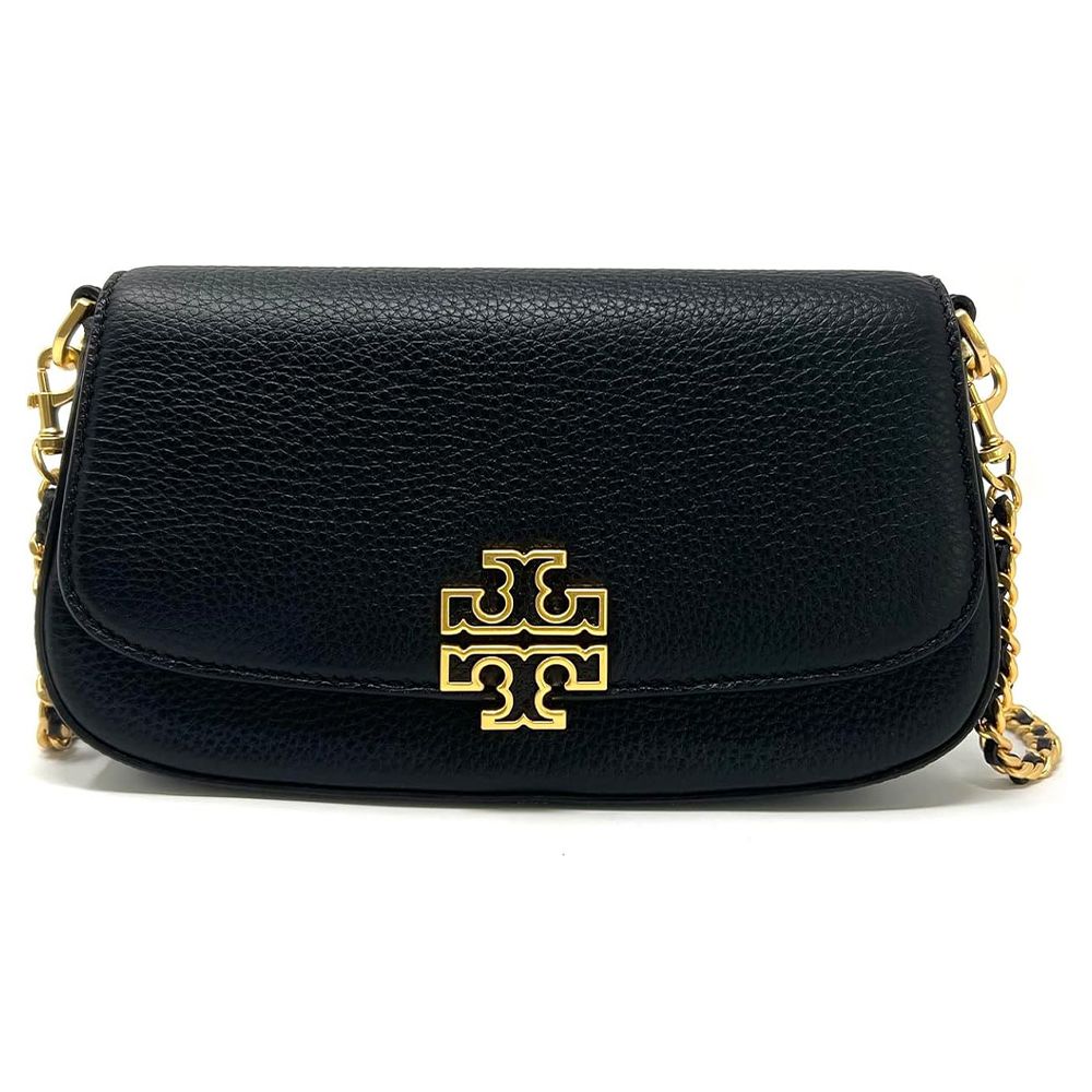 TORY BURCH - 雙T-LOGO皮革翻蓋斜背包 (黑)