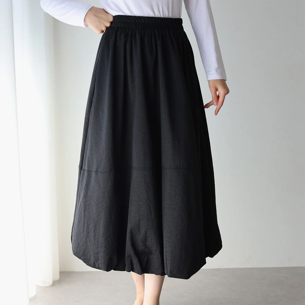 柔軟輕盈感立體澎澎氣球長裙-黑