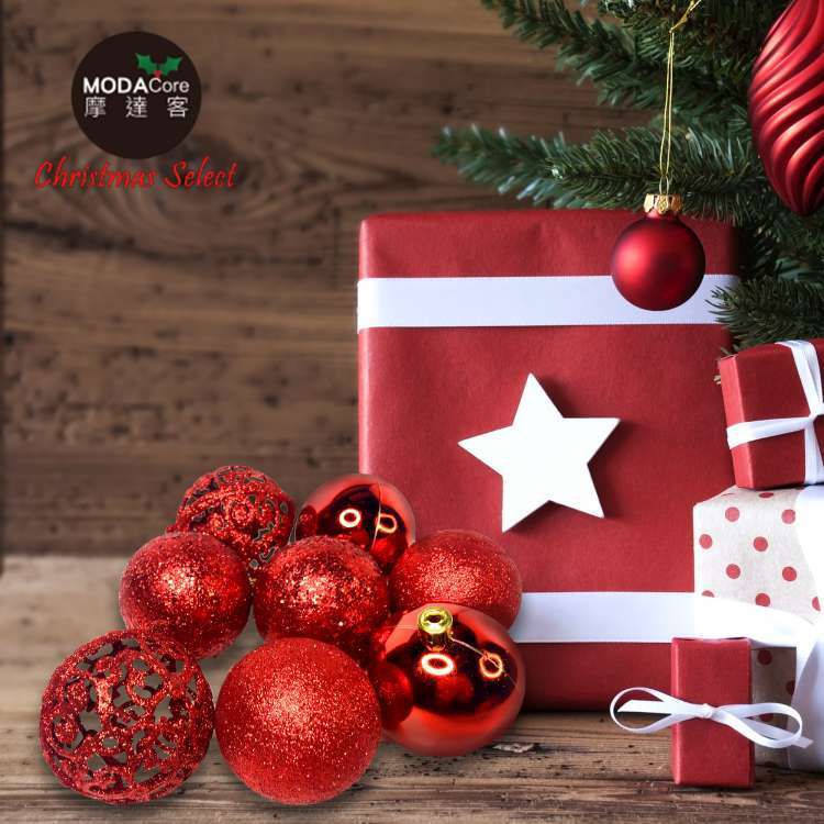 MODACore 摩達客 - 聖誕60mm(6CM)熱情紅系16入霧亮混款圓球吊飾組 | 聖誕樹裝飾球飾掛飾