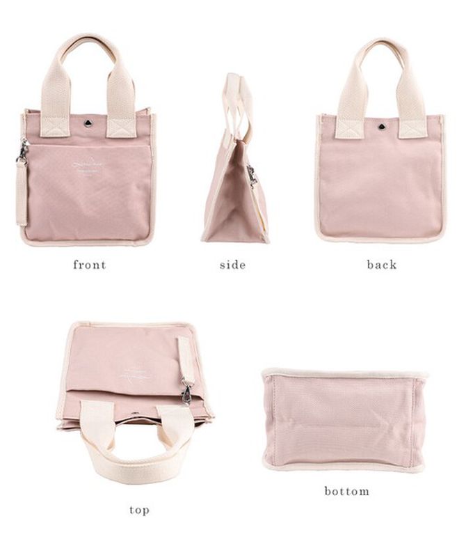 日本 LIZDAYS - 清爽帆布迷你手提托特包-卡其x黑 (22x23cm)