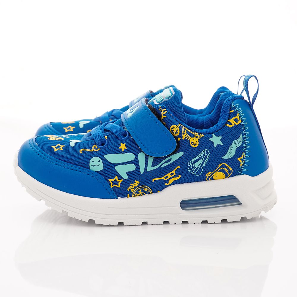 FILA - 半氣墊彈力印花運動鞋(中大童段)-藍黃
