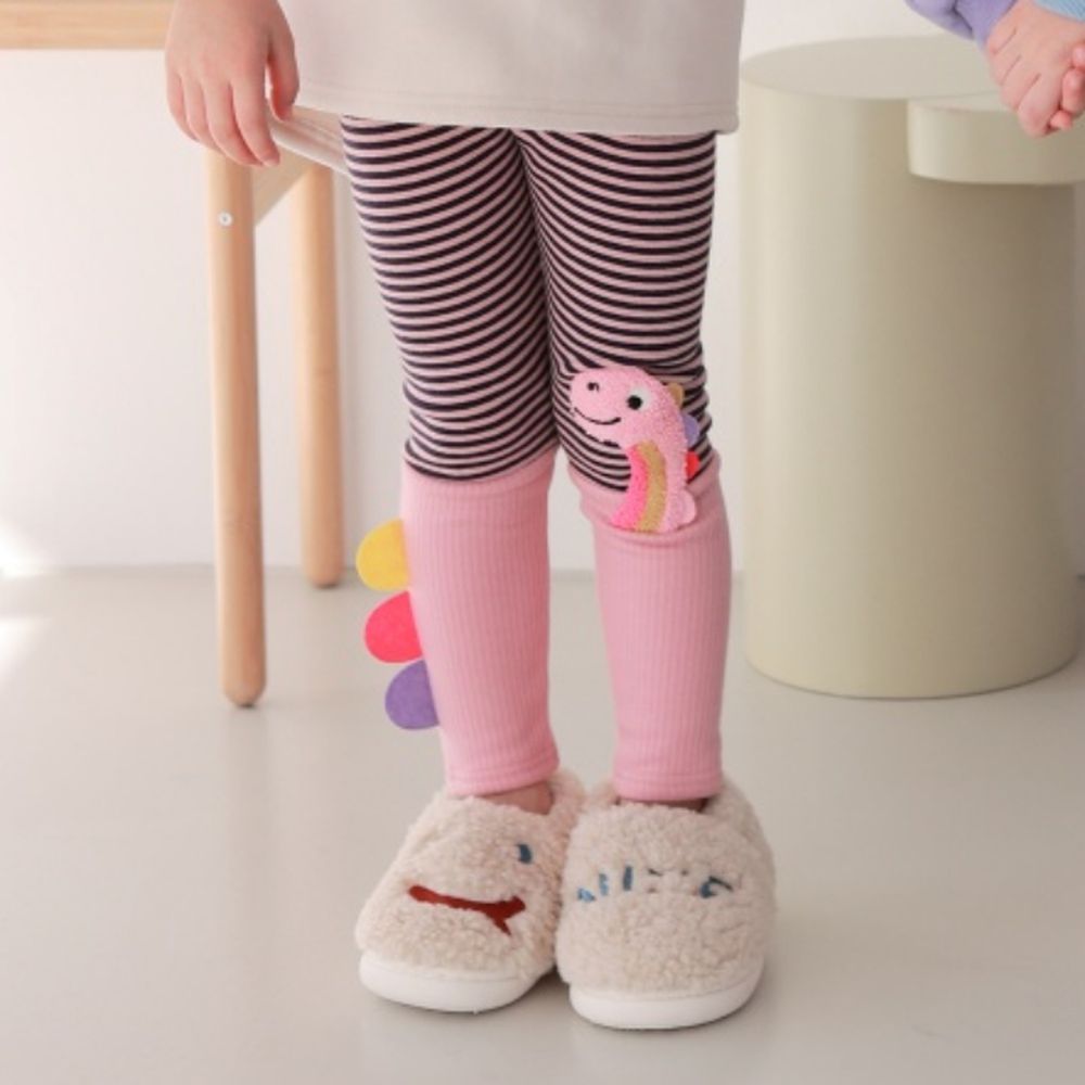 Coco rabbit 鬆緊腰細條紋拼色彈力褲-恐龍-粉