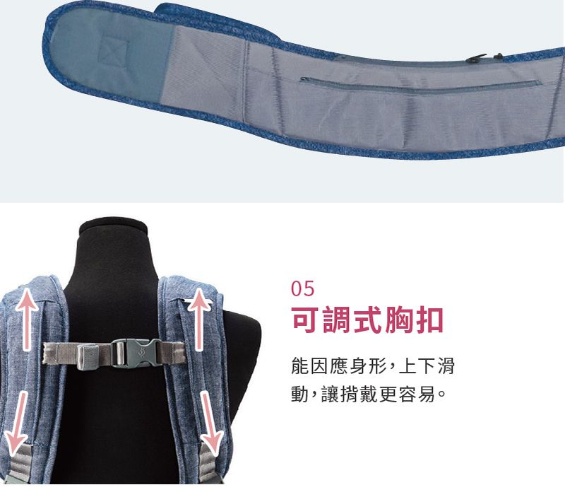 韓國 POGNAE - No5 Plus Light三合一輕量型機能揹帶-復刻牛仔灰