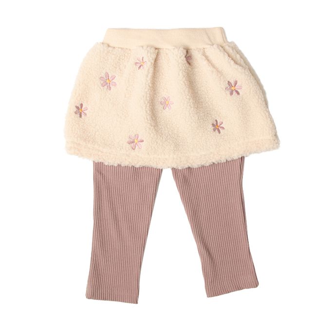 akachan honpo - 10分裙褲-刷毛 刺繡-淺卡其色