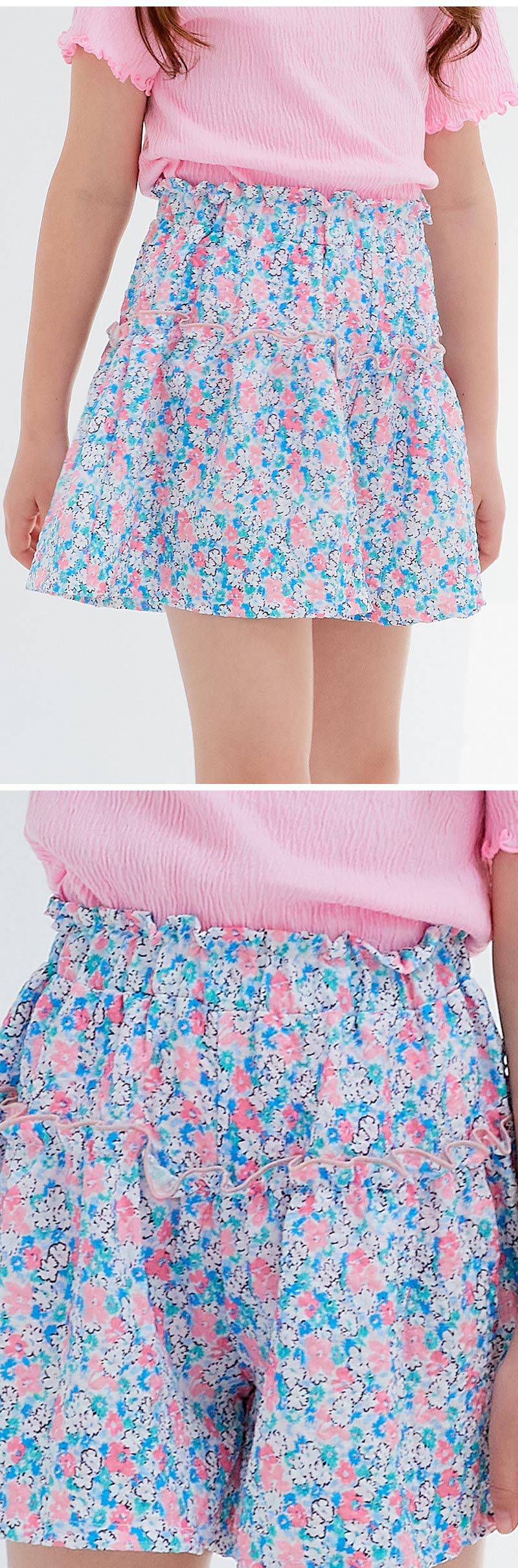 韓國 OZKIZ - 皺褶感上衣碎花褲裙套裝