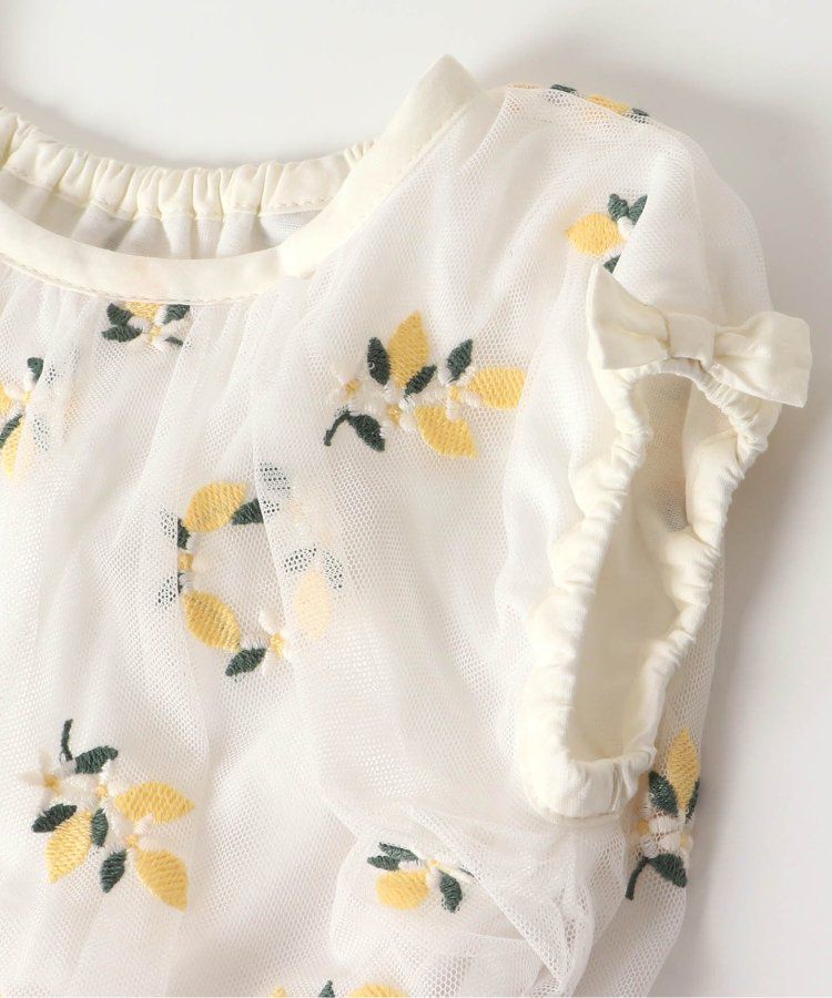 日本 apres les cours - 可愛檸檬刺繡分層短袖洋裝-海軍藍