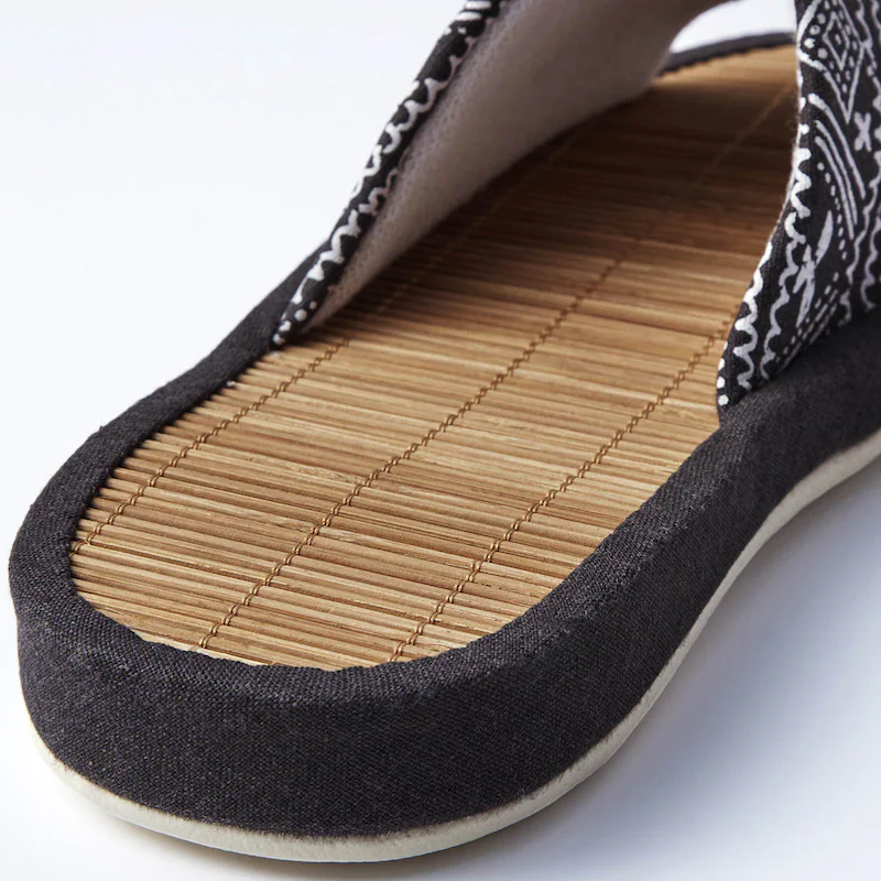 日本千趣會 - 涼爽棉麻竹編室內拖鞋-點點-咖啡