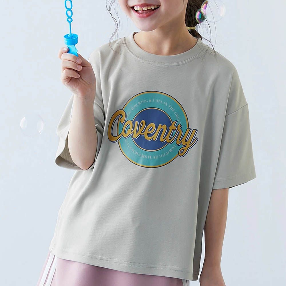 速乾網眼 女孩印花短袖上衣-圓圈logo-灰杏