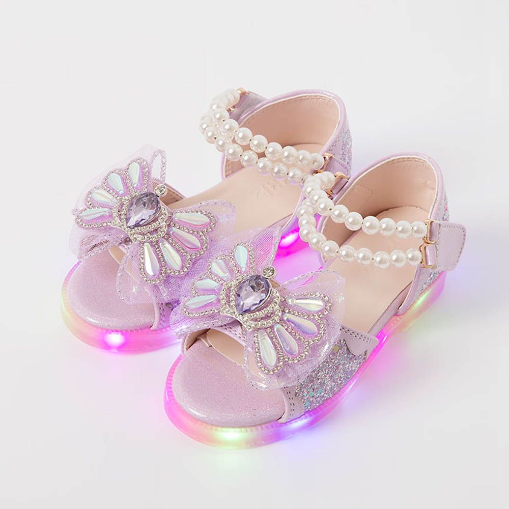 (LED)耀眼鑽石皇冠珍珠公主涼鞋-紫