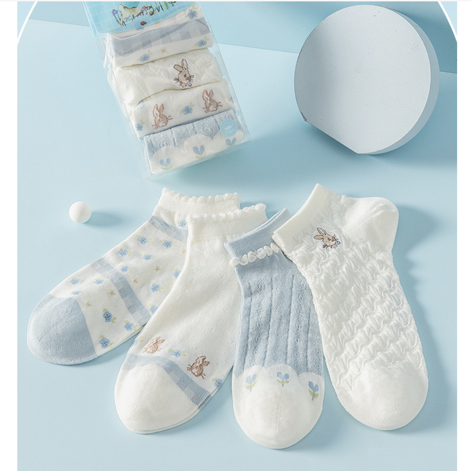 love, charlotte - 彼得兔聯名款嫩藍色系透氣輕薄短筒棉襪 (XXL (腳長22~24cm))-4 雙一組