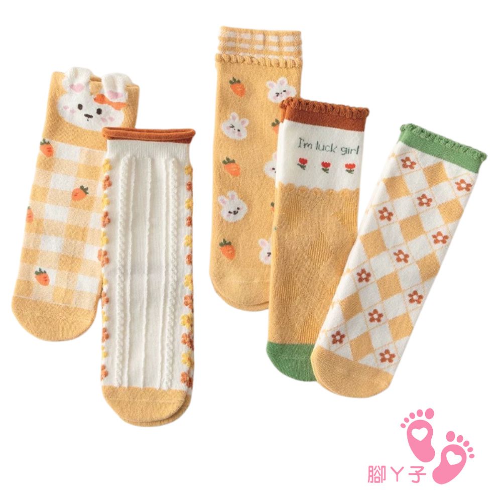 幼/兒童棉質中筒襪 童襪 襪子 棉襪 兒童襪-黃格花兔