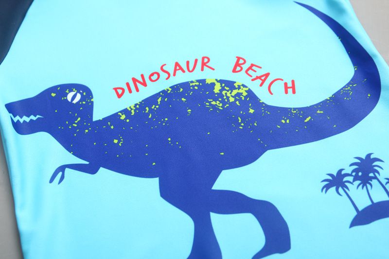 男寶長袖泳裝套裝(附帽子)-恐龍+葉子褲-深藍+淺藍