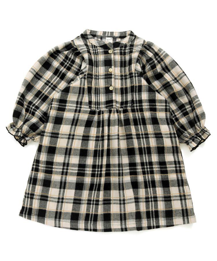 日本 apres les cours - 襯衫領微甜束口長袖洋裝-碎花-海軍藍