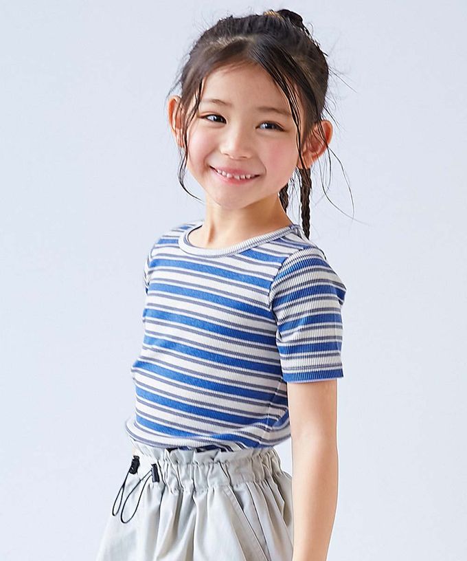 日本 devirock - 清爽夏日線條配色短袖上衣-翠綠