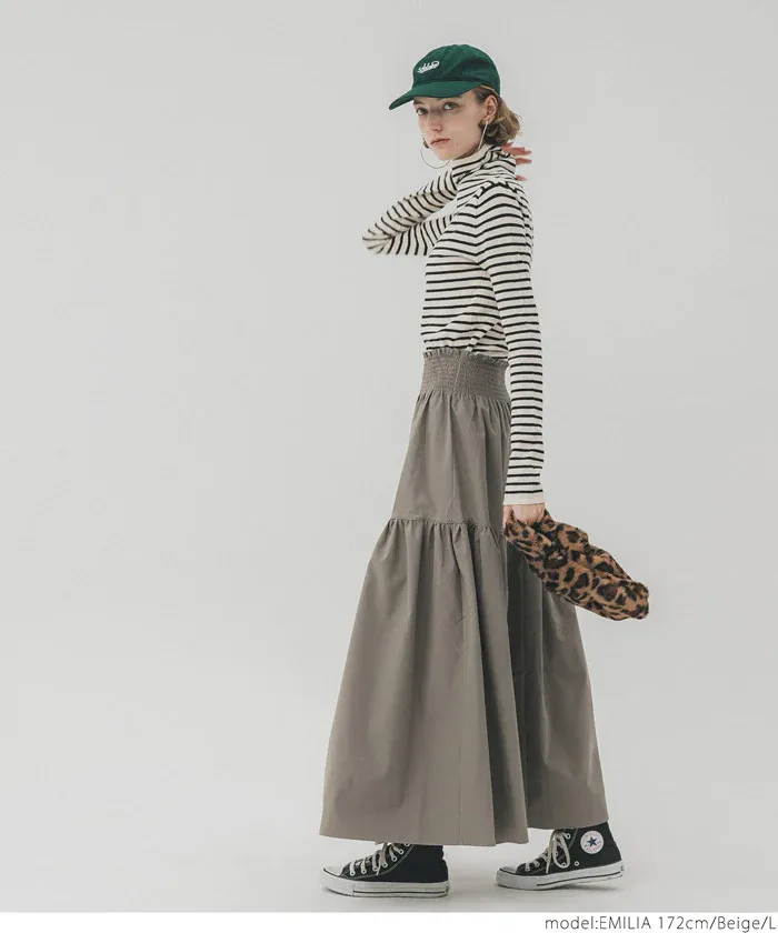 日本 COCA - 皺褶分層顯瘦長裙-黑