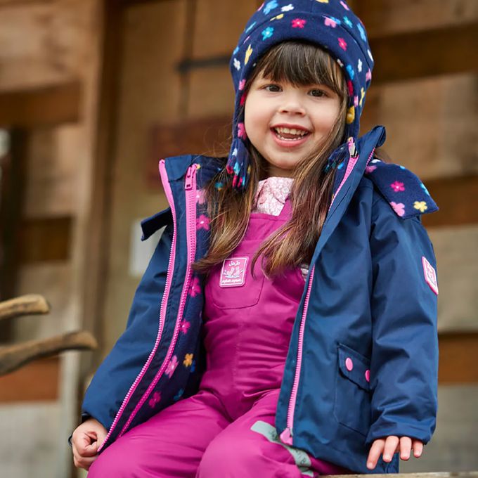 英國 JoJo Maman BeBe - 四合一多功能防水保暖連帽外套-藍雪花