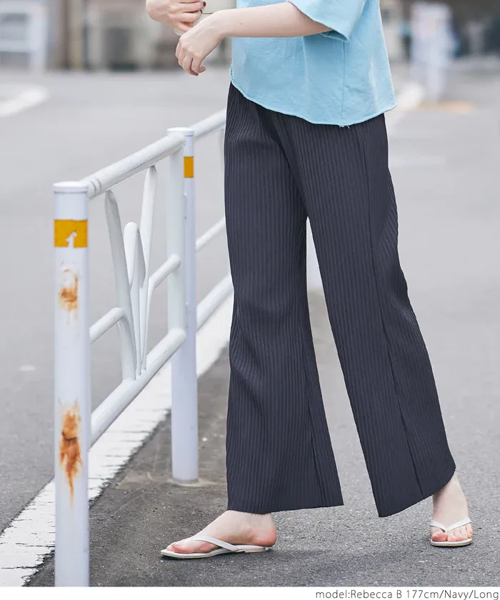 日本 COCA - [可剪裁] 羅紋彈性垂墜寬褲-黑