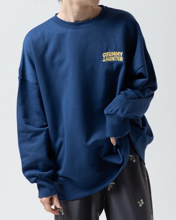 日本 gleam - 裏毛寬版甜點好友印花大學T-奶油米x棕