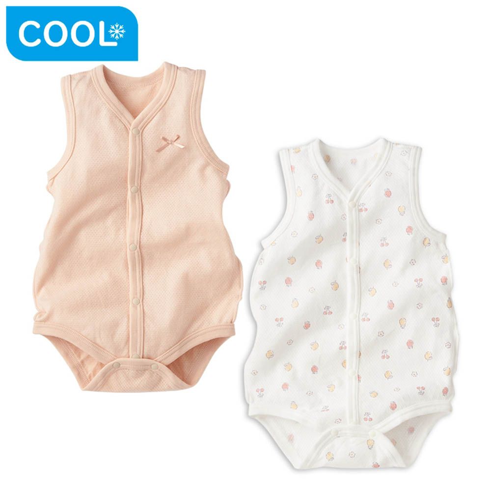 無袖網眼包屁衣2件組前開式-水果-橘色