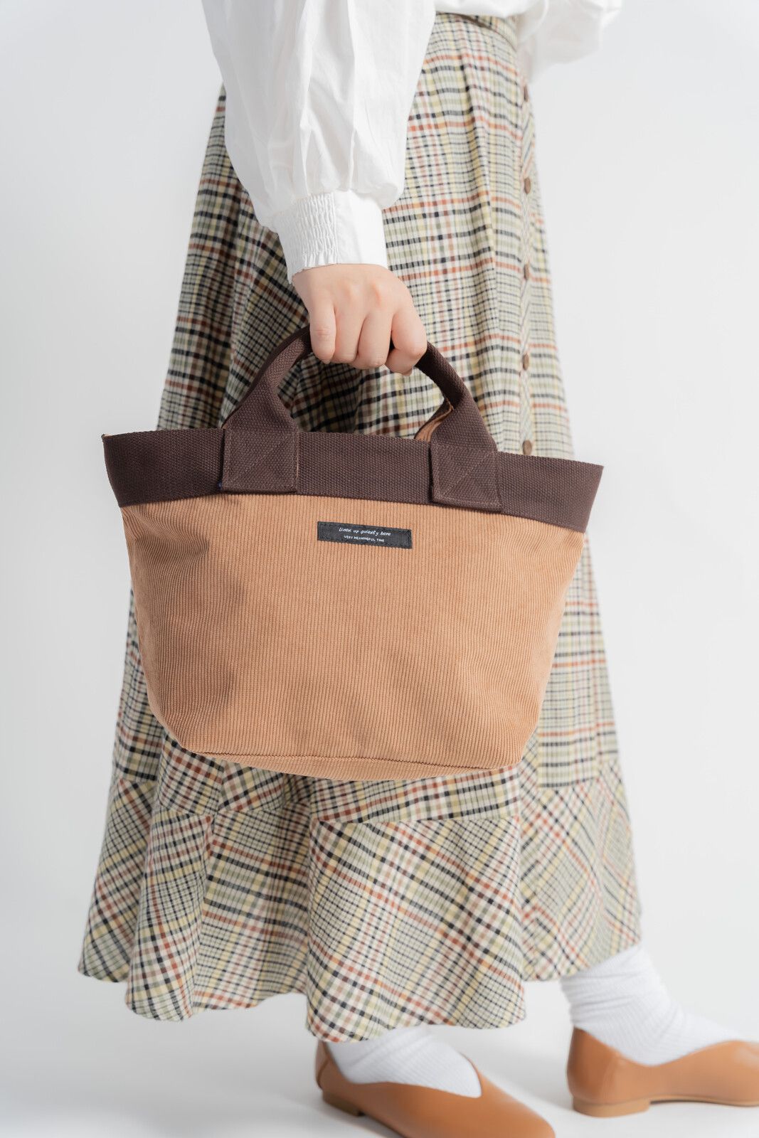 日本 Chepeli - 簡約隨身帆布手提包-格紋毛呢-深灰 (23x28x15cm)