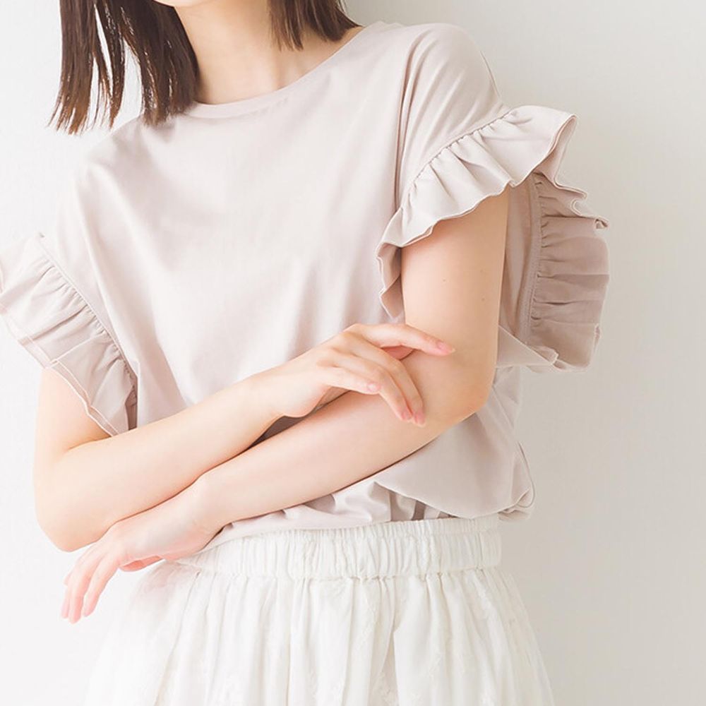 日本 OMNES - 純棉柔軟質感荷葉短袖上衣-薰衣草