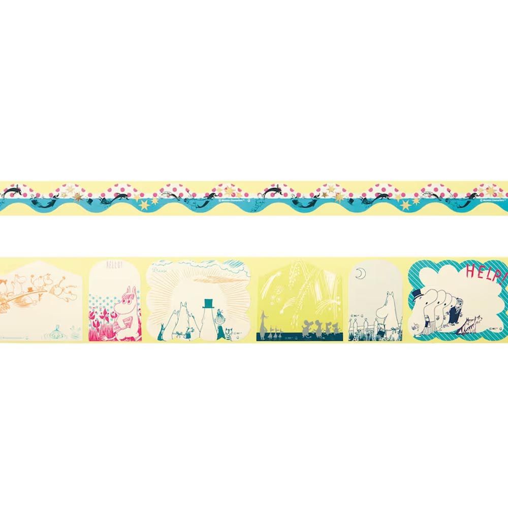 日本千趣會 - 日本製 moomin紙膠帶(留言板/蕾絲二捲不同寬度)-家族問候